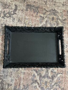 Black Decorative Serving Tray with Carved Edge - Home Bath